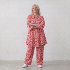 Damen Hose Lagenlook Baumwolle Rose/Rot, gerader Schnitt, Elastikbund, Oversize große Größen – AKH Fashion