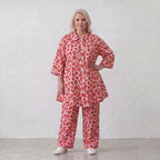 Damen Bluse Lagenlook Baumwolle Rose/Rot, gerader Schnitt, Knopfleiste, Oversize große Größen – AKH Fashion