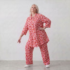 Damen Hose Lagenlook Baumwolle Rose/Rot, gerader Schnitt, Elastikbund, Oversize große Größen – AKH Fashion
