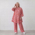 Damen Hose Lagenlook Baumwolle Rose/Rot, gerader Schnitt, Elastikbund, Oversize große Größen – AKH Fashion