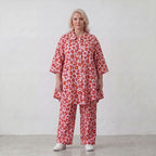 Damen Hose Lagenlook Baumwolle Rose/Rot, gerader Schnitt, Elastikbund, Oversize große Größen – AKH Fashion