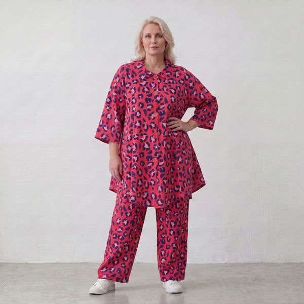 Damen Hose Lagenlook Baumwolle Fuchsia/Marine, Flügeltaschen, Oversize große Größen – AKH Fashion