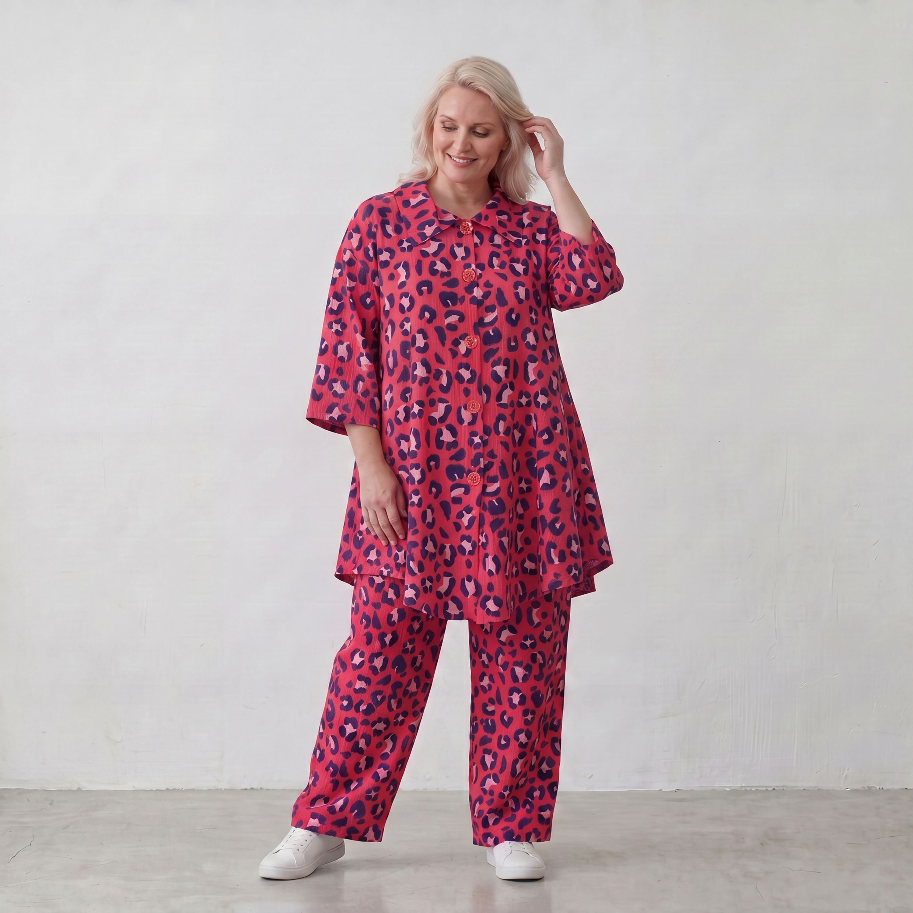 Damen Hose Lagenlook Baumwolle Fuchsia/Marine, Flügeltaschen, Oversize große Größen – AKH Fashion