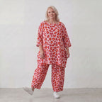 Damen Hose Lagenlook Baumwolle Rose/Rot, Ballonschnitt, Elastikbund, Oversize große Größen – AKH Fashion