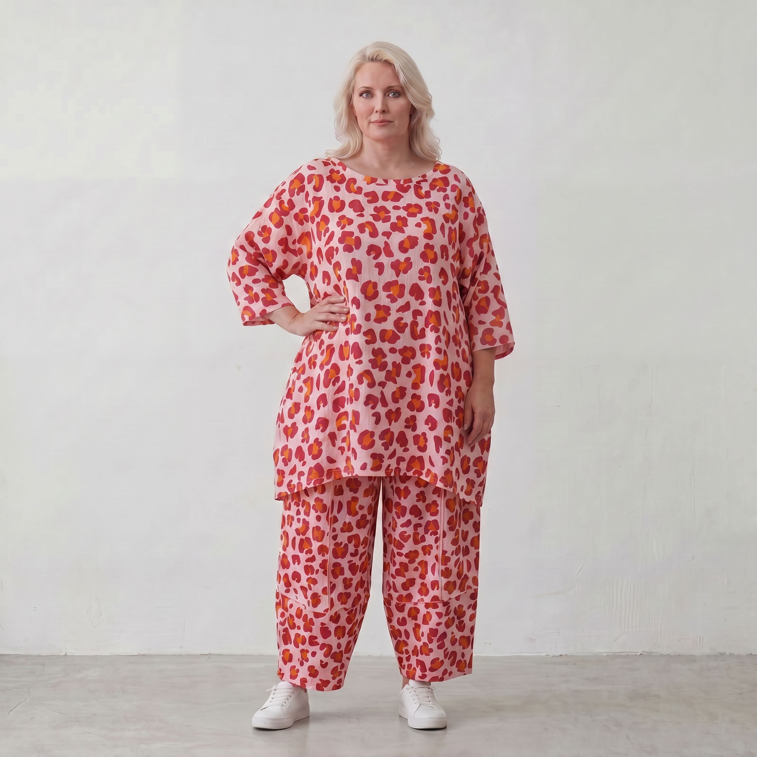 Damen Hose Lagenlook Baumwolle Rose/Rot, Ballonschnitt, Elastikbund, Oversize große Größen – AKH Fashion