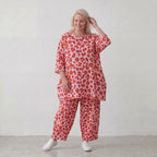 Damen Shirt Lagenlook Baumwolle Rose/Rot, A-Form, Taschen, Oversize große Größen – AKH Fashion