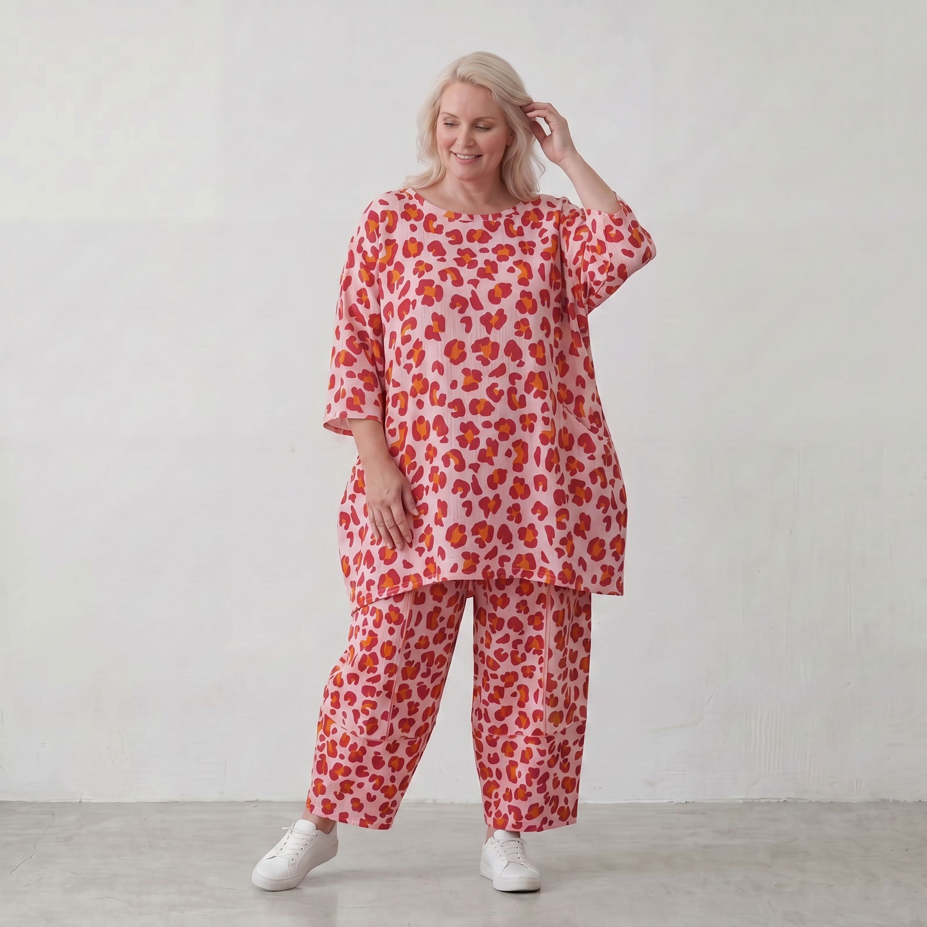 Damen Shirt Lagenlook Baumwolle Rose/Rot, A-Form, Taschen, Oversize große Größen – AKH Fashion