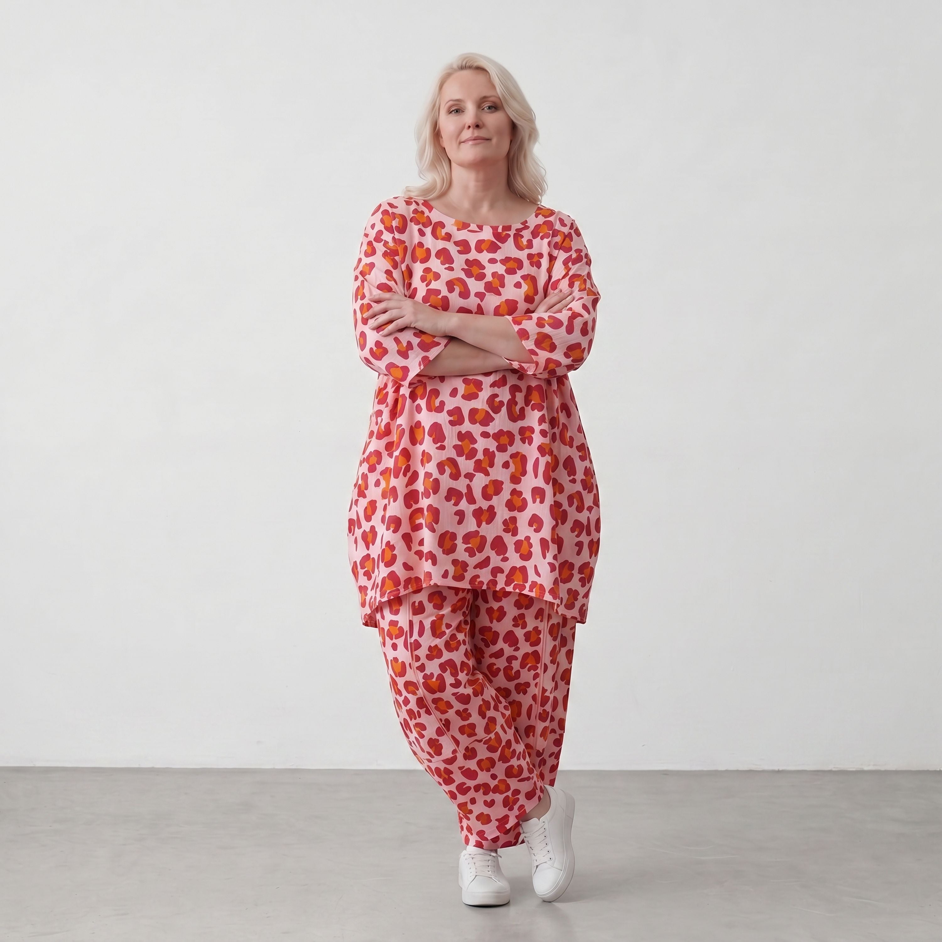 Damen Shirt Lagenlook Baumwolle Rose/Rot, A-Form, Taschen, Oversize große Größen – AKH Fashion