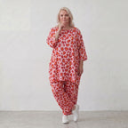 Damen Shirt Lagenlook Baumwolle Rose/Rot, A-Form, Taschen, Oversize große Größen – AKH Fashion