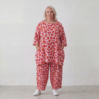Damen Hose Lagenlook Baumwolle Rose/Rot, Ballonschnitt, Elastikbund, Oversize große Größen – AKH Fashion