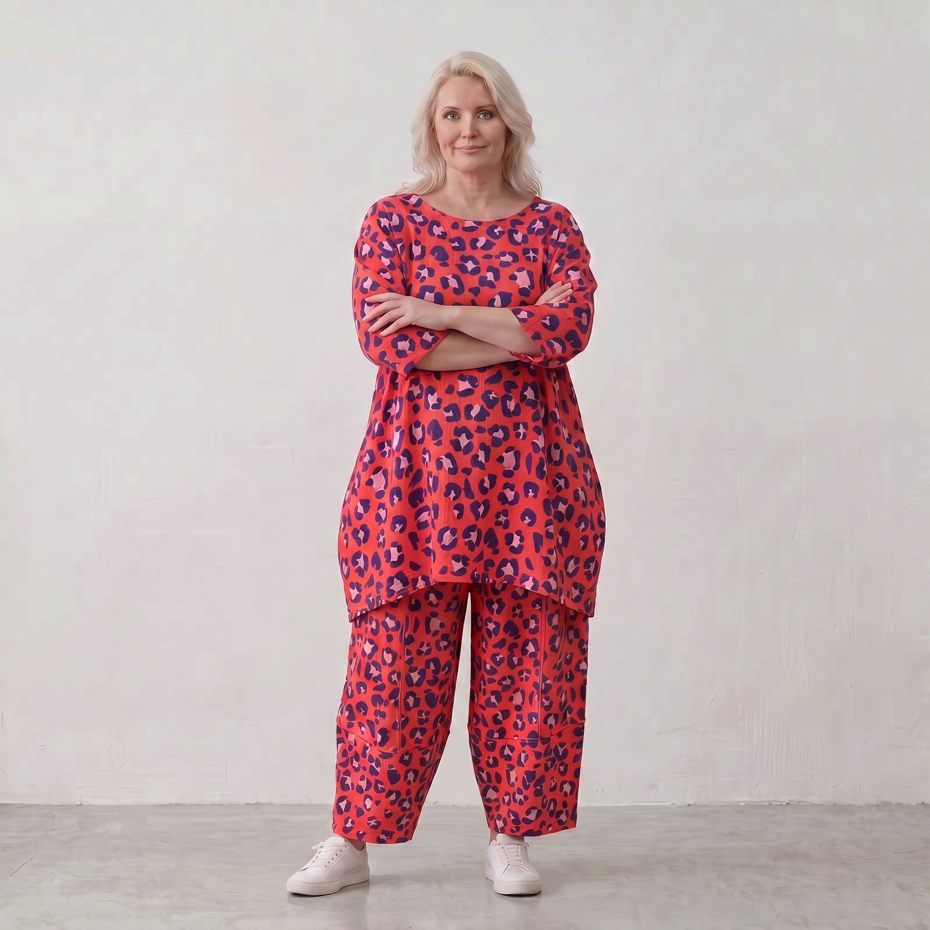 Damen Hose Lagenlook Baumwolle Fuchsia/Marine, Ballonschnitt, Elastikbund, Oversize große Größen – AKH Fashion