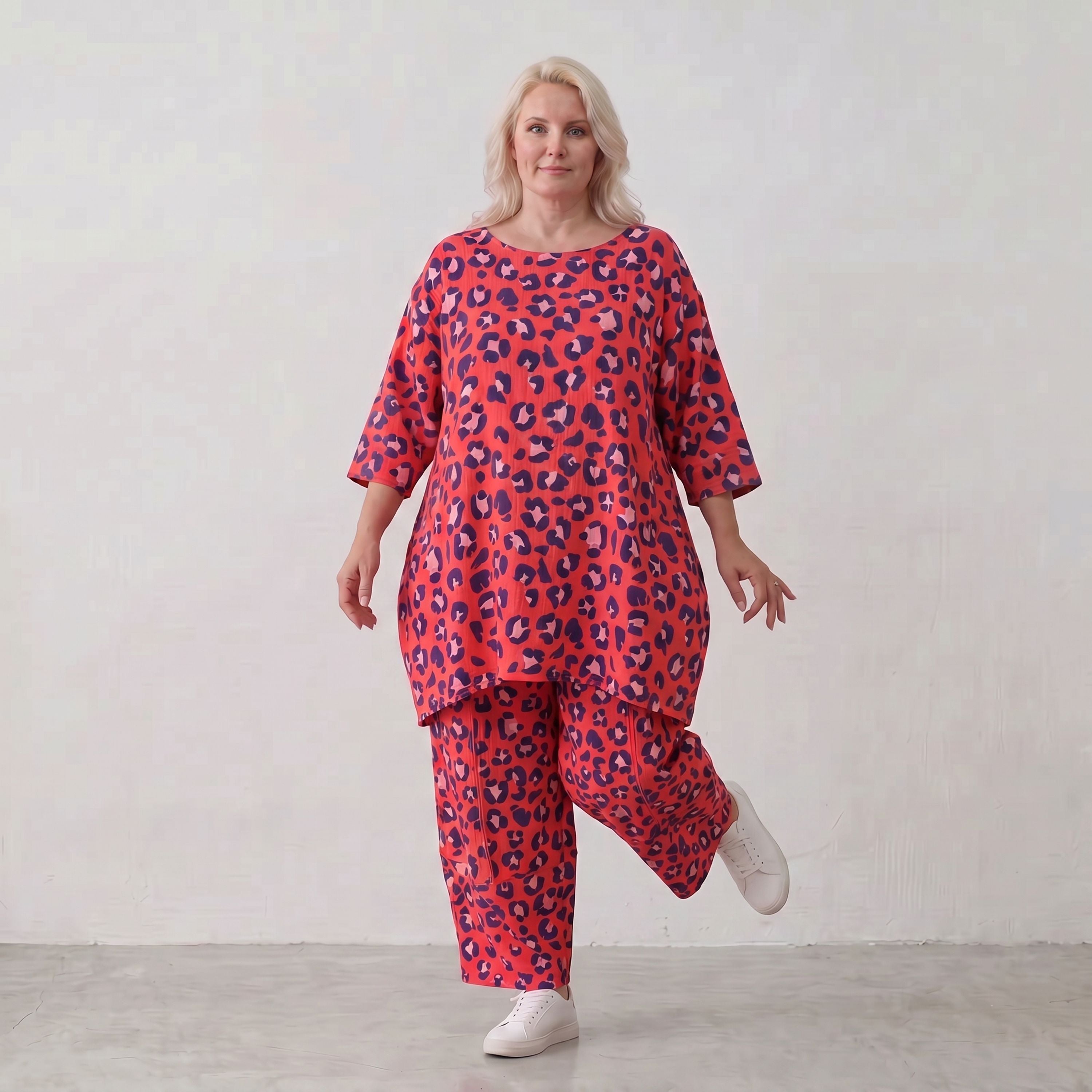 Damen Hose Lagenlook Baumwolle Fuchsia/Marine, Ballonschnitt, Elastikbund, Oversize große Größen – AKH Fashion