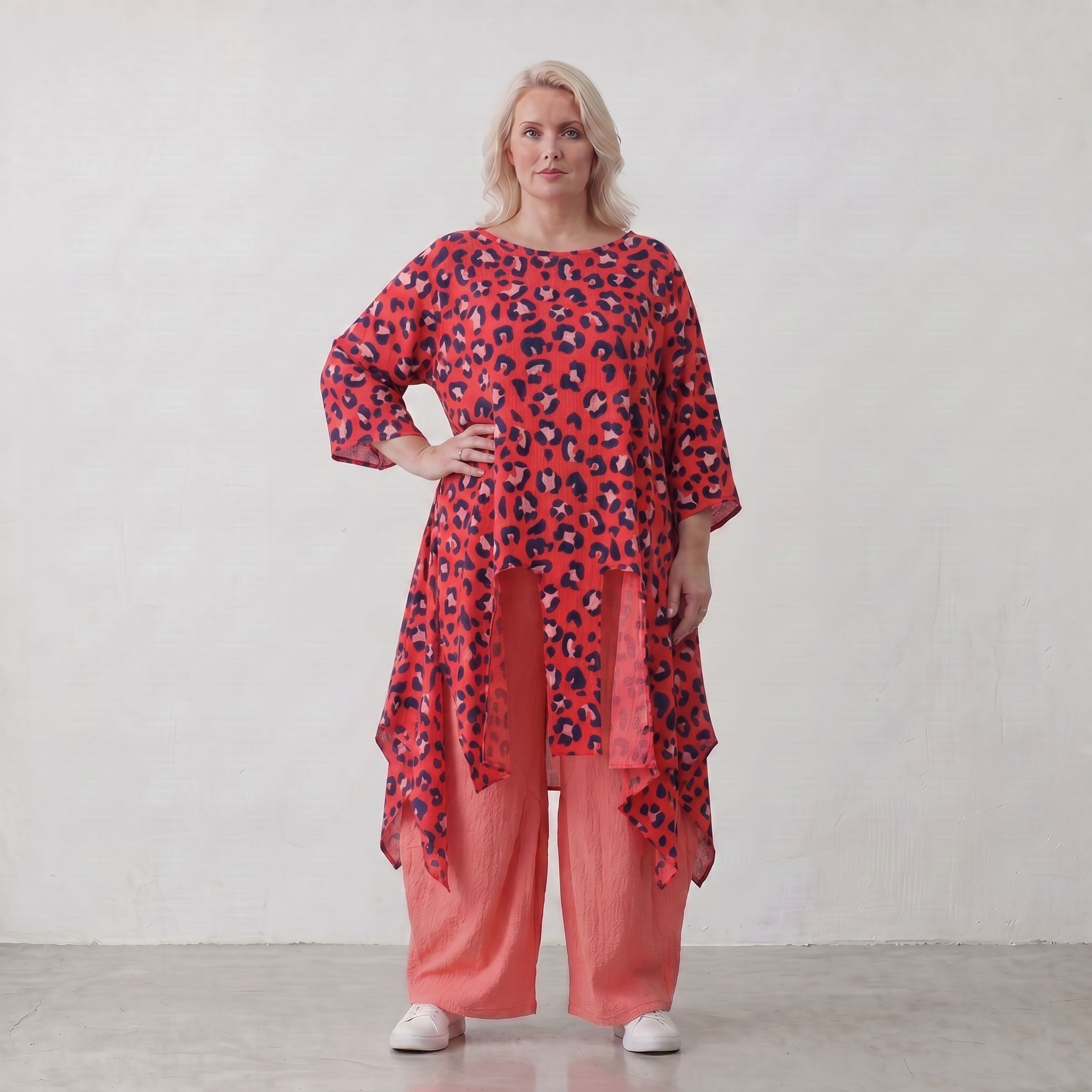 Damen Shirt Lagenlook Baumwolle Fuchsia/Marine, A-Form, Oversize große Größen – AKH Fashion