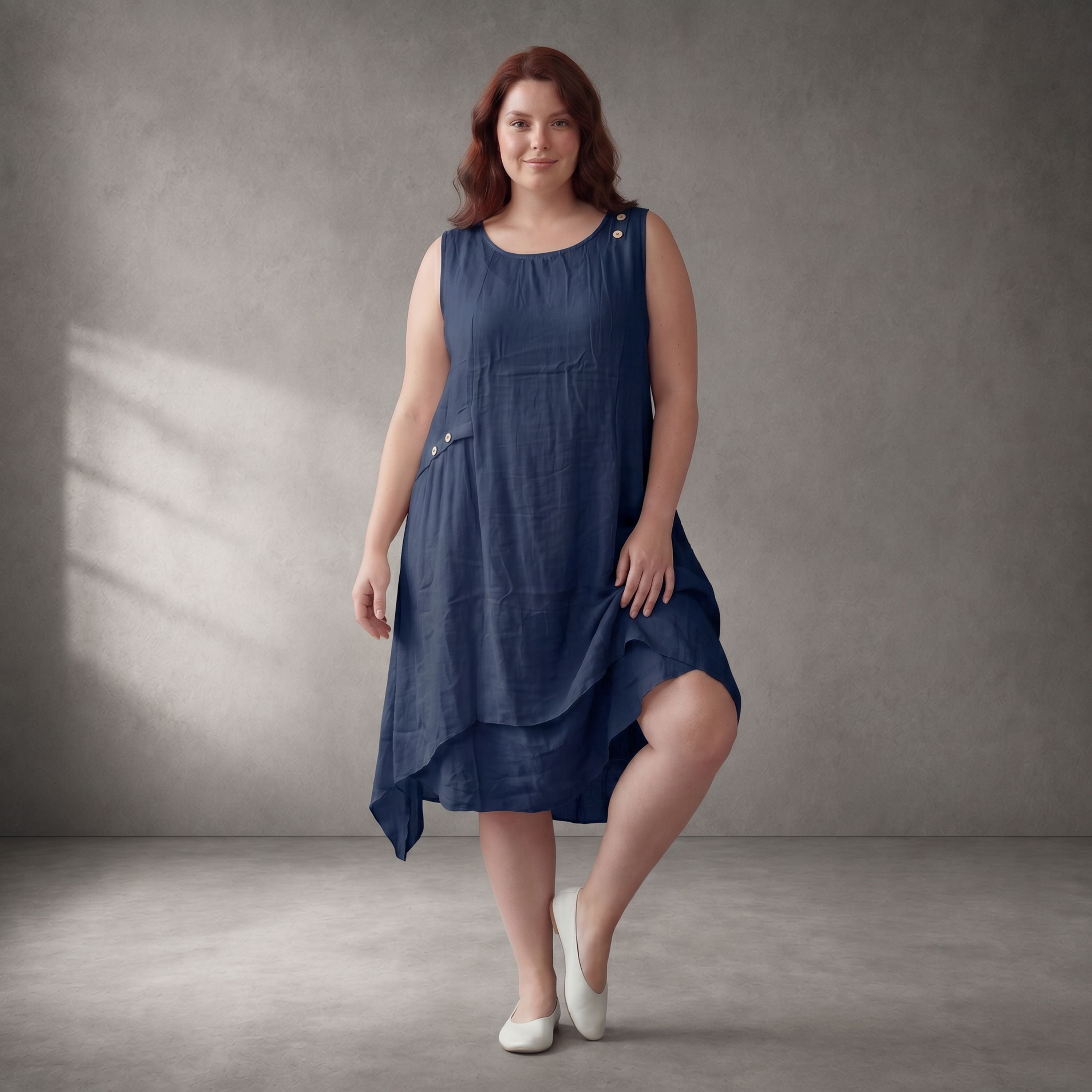 Zeitlose Dunkelblau Tunika Lagenlook sommerlich luftig leger Oversize A-Linie mit Taschen