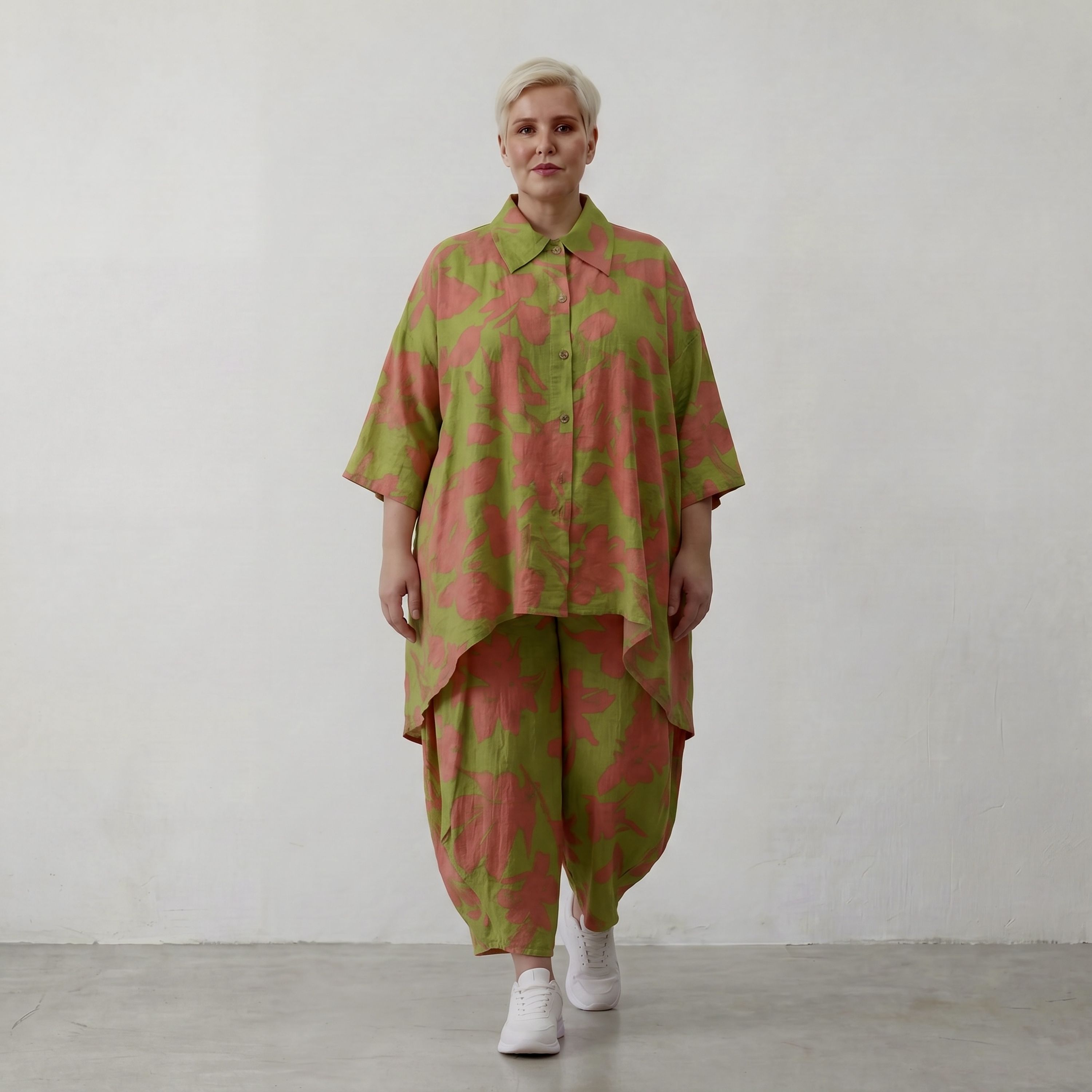 Damen Jacke Lagenlook Viskose, Klecksmuster, 3/4-Arm, Knopfleiste, Oversize große Größen – AKH Fashion