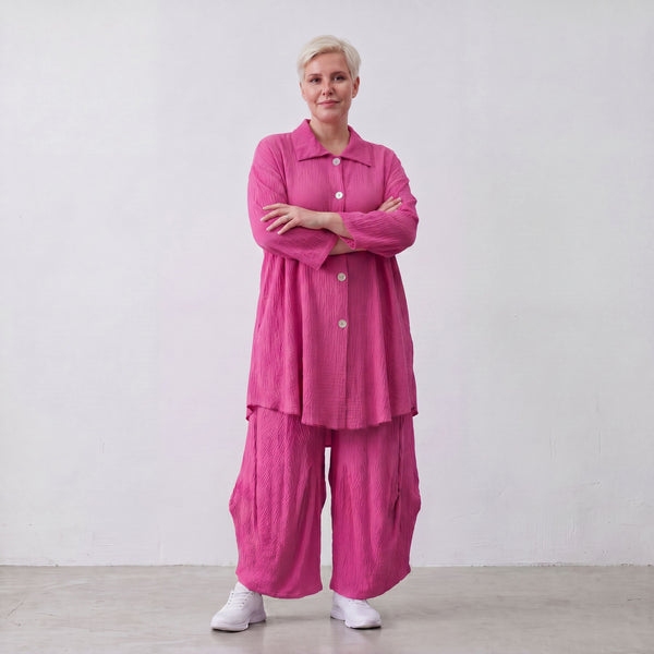 Damen Bluse Lagenlook Viskose Fuchsia, Knopfleiste, Oversize große Größen – AKH Fashion