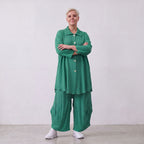 Damen Bluse Lagenlook Viskose Grün, 3/4-Arm, Knopfleiste, Oversize große Größen – AKH Fashion