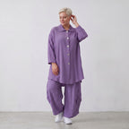 Damen Bluse Lagenlook Viskose Lila, 3/4-Arm, Knopfleiste, Oversize große Größen – AKH Fashion