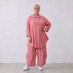 Damen Bluse Lagenlook Viskose Rosa, 3/4-Arm, Knopfleiste, Oversize große Größen – AKH Fashion