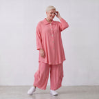 Damen Bluse Lagenlook Viskose Rosa, 3/4-Arm, Knopfleiste, Oversize große Größen – AKH Fashion