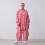 Damen Bluse Lagenlook Viskose Rosa, 3/4-Arm, Knopfleiste, Oversize große Größen – AKH Fashion