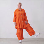Damen Bluse Lagenlook Viskose Orange, 3/4-Arm, Knopfleiste, Oversize große Größen – AKH Fashion