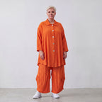 Damen Bluse Lagenlook Viskose Orange, 3/4-Arm, Knopfleiste, Oversize große Größen – AKH Fashion