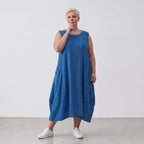 Damen Kleid Lagenlook Viskose Royalblau, Ballonschnitt, ärmellos, Taschen, Oversize große Größen – AKH Fashion