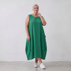 Damen Kleid Lagenlook Viskose Grün, Ballonschnitt, ärmellos, Taschen, Oversize große Größen – AKH Fashion