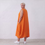 Damen Kleid Lagenlook Viskose Orange, Ballonschnitt, ärmellos, Taschen, Oversize große Größen – AKH Fashion