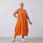 Damen Kleid Lagenlook Viskose Orange, Ballonschnitt, ärmellos, Taschen, Oversize große Größen – AKH Fashion
