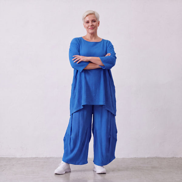 Damen Hose Lagenlook Viskose Royalblau, Ballonschnitt, Flügeltaschen, Oversize große Größen – AKH Fashion