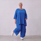 Damen Shirt Lagenlook Viskose Royalblau, A-Linie, 3/4-Arm, Oversize große Größen – AKH Fashion
