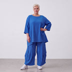 Damen Hose Lagenlook Viskose Royalblau, Ballonschnitt, Flügeltaschen, Oversize große Größen – AKH Fashion