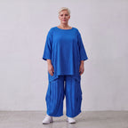 Damen Shirt Lagenlook Viskose Royalblau, A-Linie, 3/4-Arm, Oversize große Größen – AKH Fashion