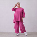 Damen Hose Lagenlook Viskose Fuchsia, Ballonschnitt, Flügeltaschen, Oversize große Größen – AKH Fashion