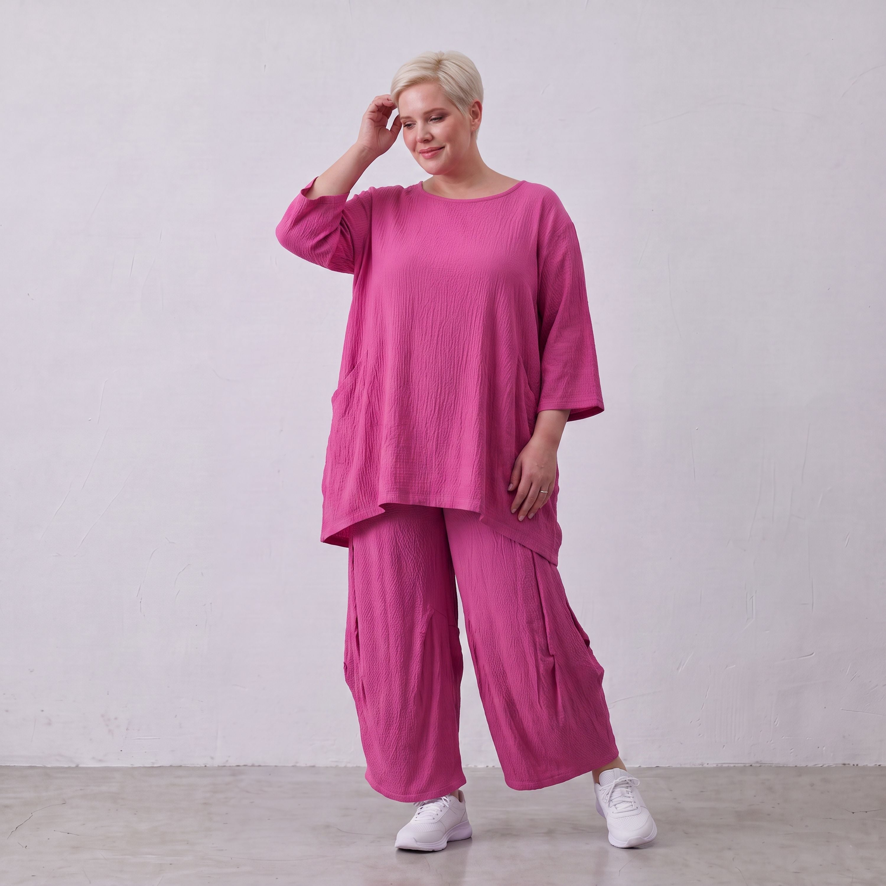Damen Shirt Lagenlook Viskose Fuchsia, A-Linie, Seitentaschen, Oversize große Größen – AKH Fashion