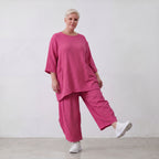 Damen Shirt Lagenlook Viskose Fuchsia, A-Linie, Seitentaschen, Oversize große Größen – AKH Fashion