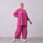 Damen Hose Lagenlook Viskose Fuchsia, Ballonschnitt, Flügeltaschen, Oversize große Größen – AKH Fashion