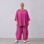 Damen Shirt Lagenlook Viskose Fuchsia, A-Linie, Seitentaschen, Oversize große Größen – AKH Fashion