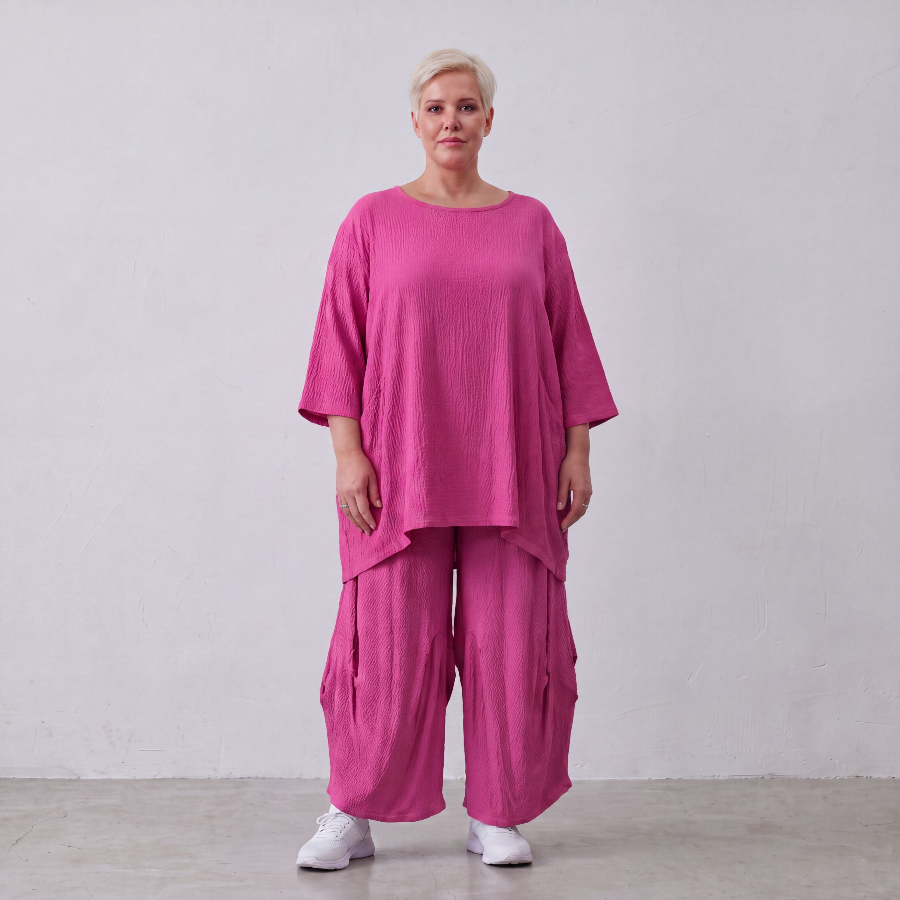 Damen Shirt Lagenlook Viskose Fuchsia, A-Linie, Seitentaschen, Oversize große Größen – AKH Fashion