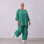 Damen Shirt Lagenlook Viskose Grün, A-Linie, Kurzarm, Oversize große Größen – AKH Fashion