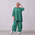 Damen Shirt Lagenlook Viskose Grün, A-Linie, Kurzarm, Oversize große Größen – AKH Fashion