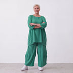 Damen Hose Lagenlook Viskose Grün, Ballonschnitt, Flügeltaschen, Oversize große Größen – AKH Fashion