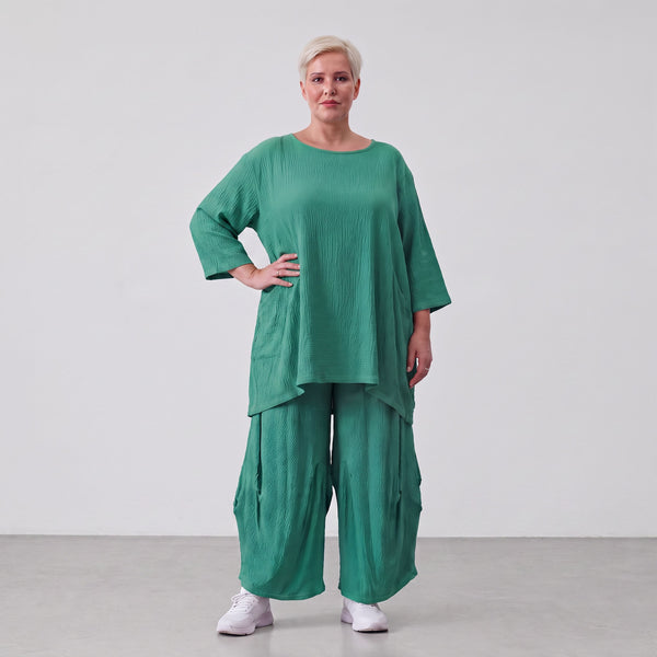 Damen Hose Lagenlook Viskose Grün, Ballonschnitt, Flügeltaschen, Oversize große Größen – AKH Fashion