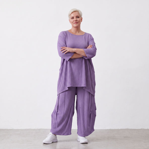 Damen Shirt Lagenlook Viskose Lila, A-Linie, Seitentaschen, Oversize große Größen – AKH Fashion