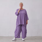 Damen Shirt Lagenlook Viskose Lila, A-Linie, Seitentaschen, Oversize große Größen – AKH Fashion