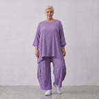 Damen Shirt Lagenlook Viskose Lila, A-Linie, Seitentaschen, Oversize große Größen – AKH Fashion