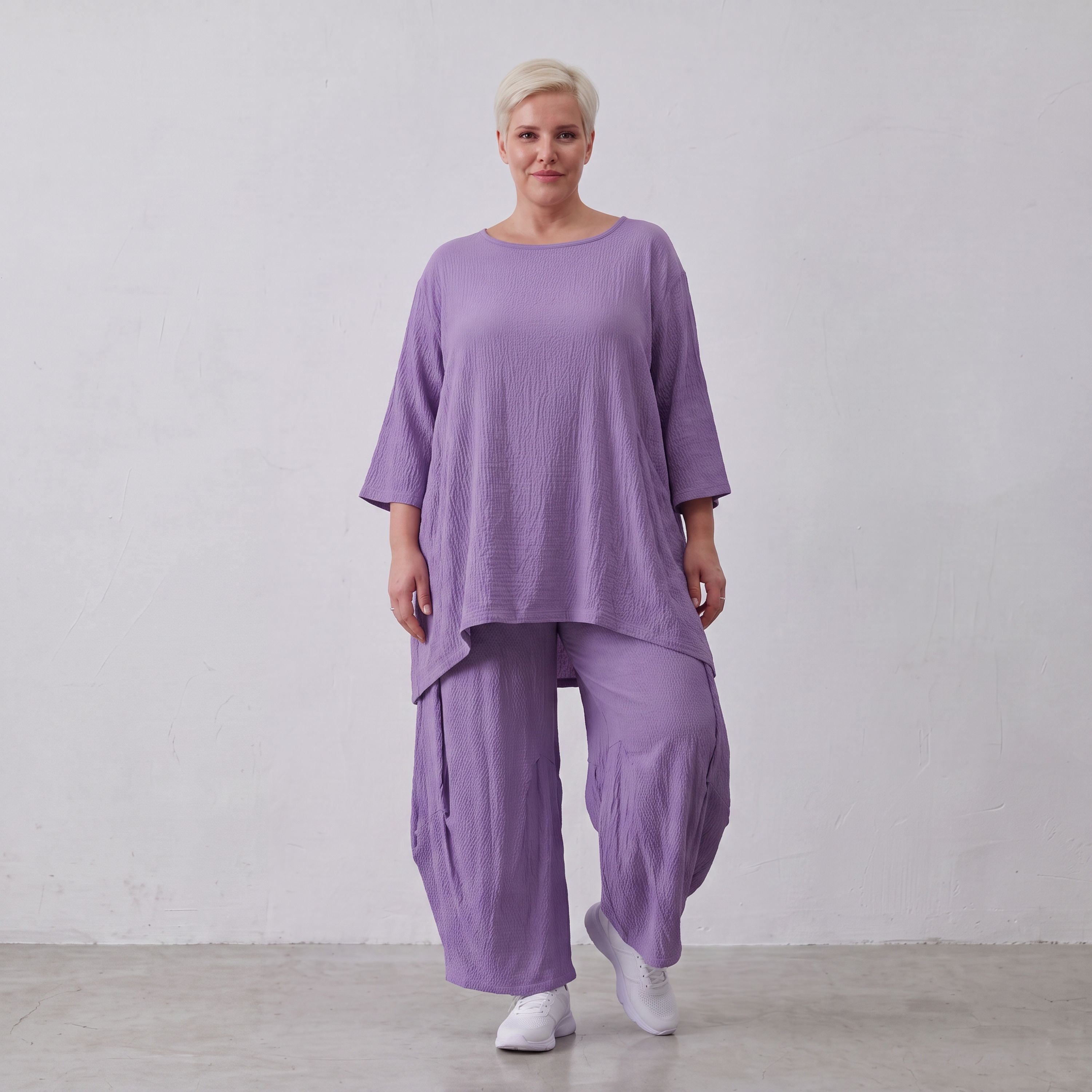 Damen Shirt Lagenlook Viskose Lila, A-Linie, Seitentaschen, Oversize große Größen – AKH Fashion