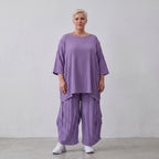 Damen Shirt Lagenlook Viskose Lila, A-Linie, Seitentaschen, Oversize große Größen – AKH Fashion
